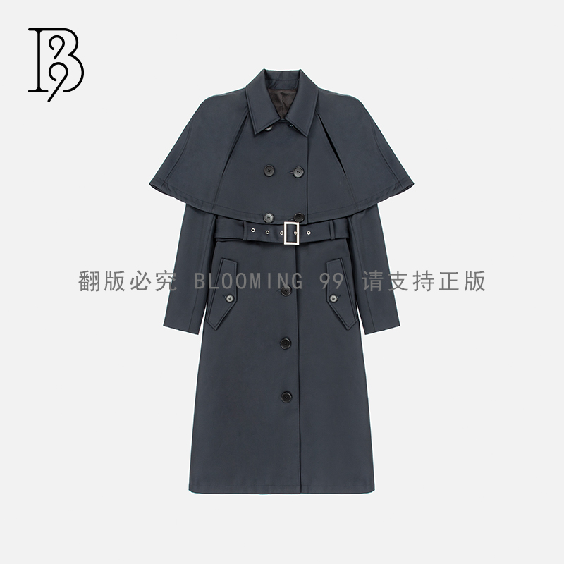 【B99官方旗舰店】秋冬翻领首要时尚腰带外套风衣 HPWTCA04240