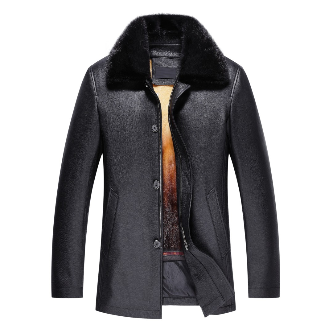 mpe.shidan/蒙普尔·狮丹1805男士皮衣加厚水貂内胆兔毛袖子中老年