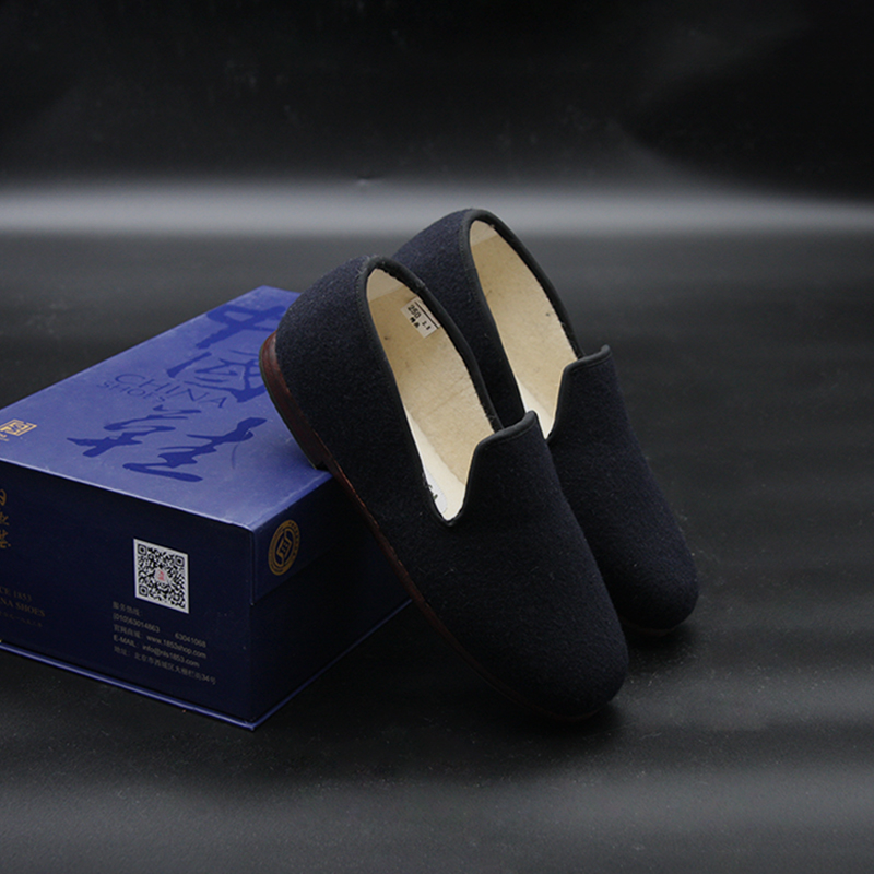 7146A内联升冬款手工皮底镶芯男呢子保暖休闲大舌棉鞋