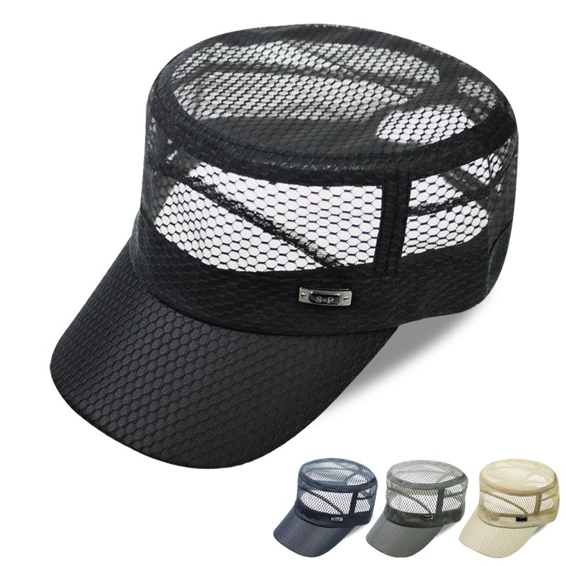 帽子男夏天平顶帽透气网眼太阳帽短檐鸭舌帽遮阳帽防晒帽子薄款