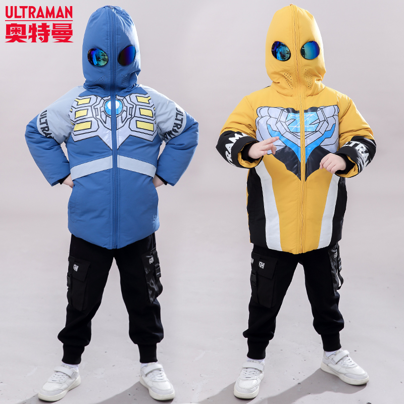 正版奥特曼童装男童冬装棉衣加厚棉服冬装中长款衣服保暖防风外套