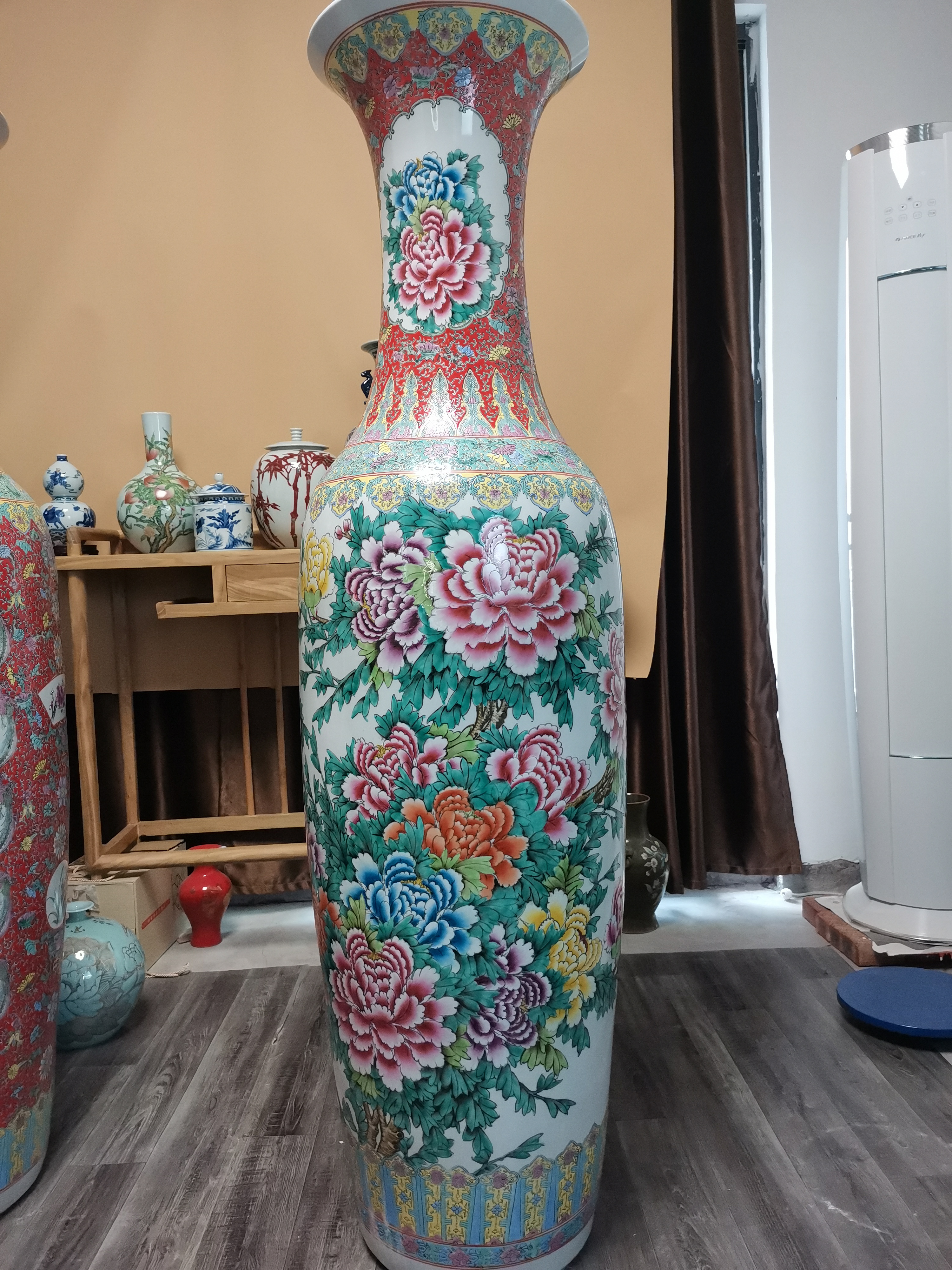 景德镇陶瓷落地花瓶装饰摆件1.6米高花开富贵手绘粉彩花瓶