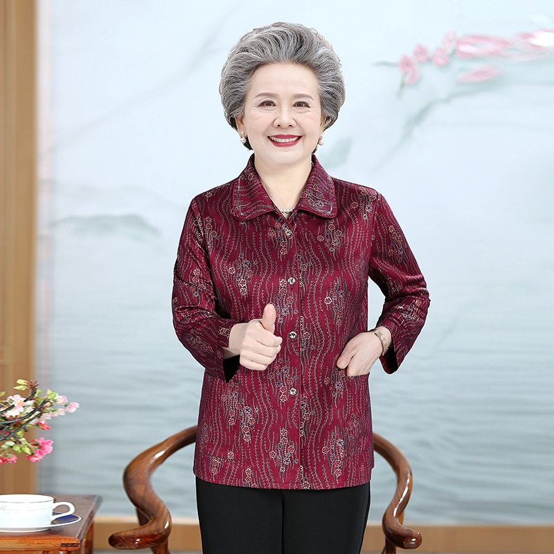 中老年女妈妈装春秋季XX衬衣奶奶大码外套老年人上衣老太太衣服