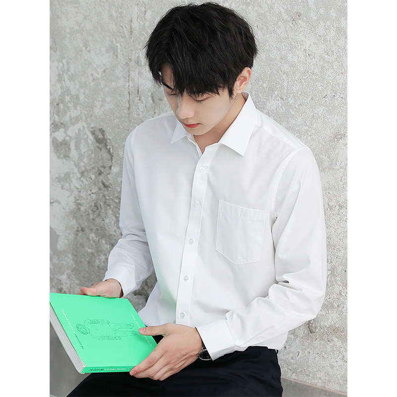 职业衬衫长袖男士细斜纹春秋修身商务正装工作服大学生面试白衬衣