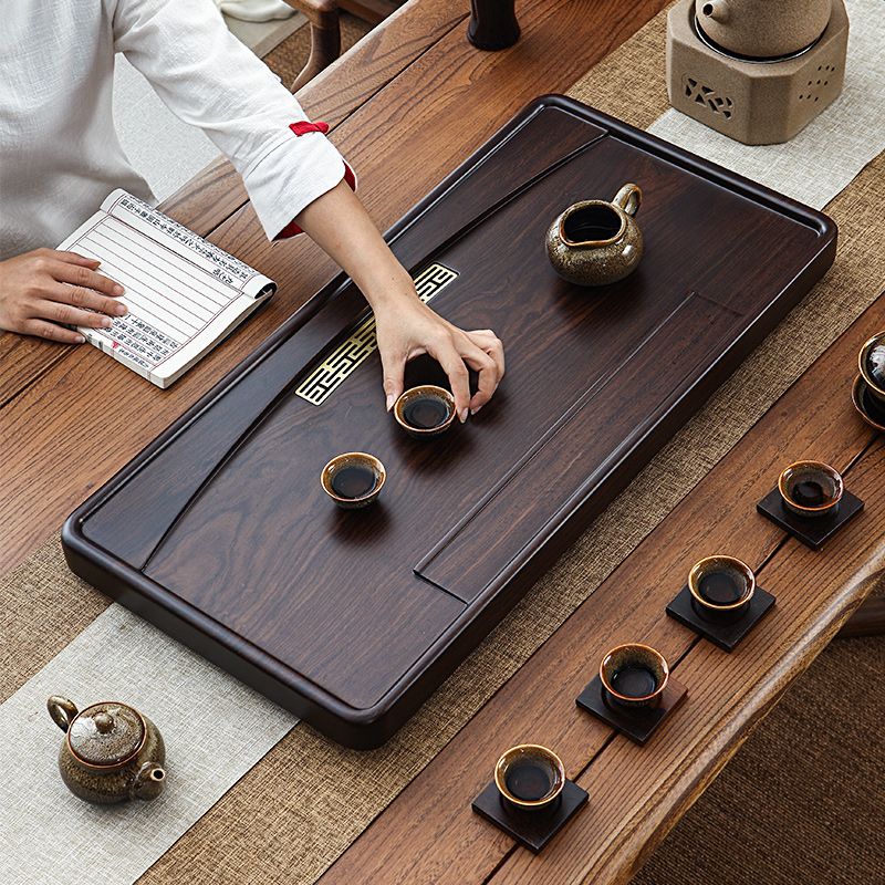实木茶盘整块黑檀鸡翅原木盘托简约客厅茶海现代新中式泡茶台