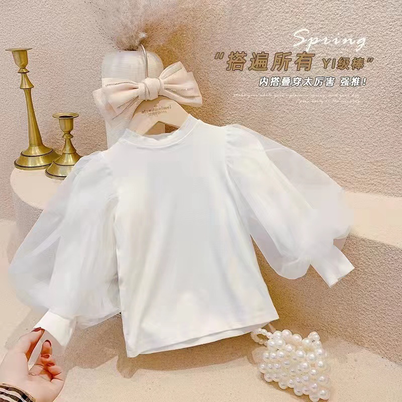 女童泡泡袖网纱打底衫