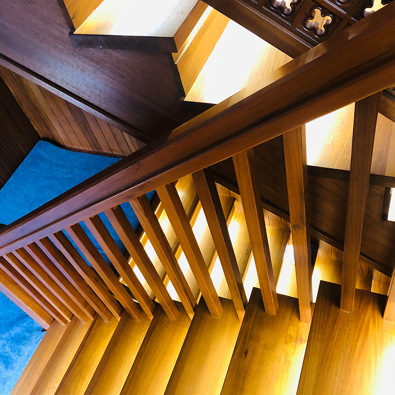 小钟柚木缅甸天然林复古风实木定制楼梯原木