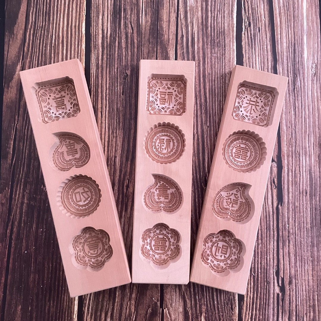 垒鑫手工木质家用精品馒头面食糕点月饼点心饼干模具一排四孔卡子