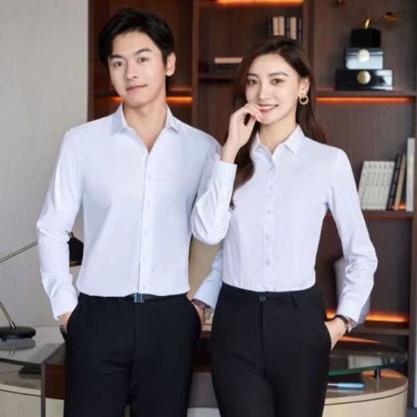 男女同款职业衬衫女长袖商务正装房地产销售工作服衬衫女-QZ9312