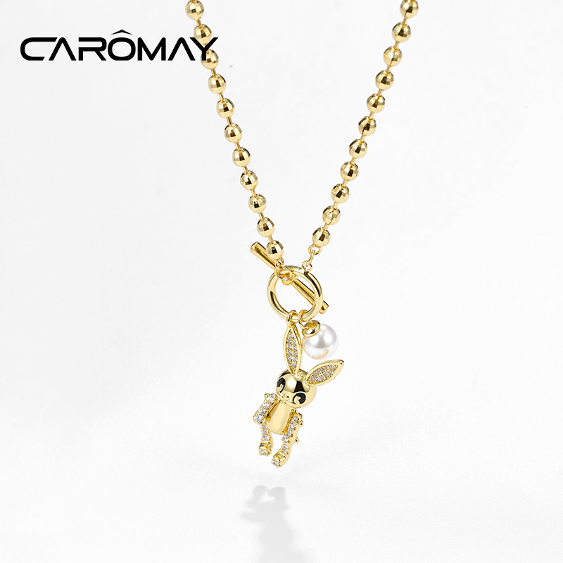 CAROMAY 合金仿珍珠项链 女吊坠高级气质机械兔毛衣锁骨链X4862