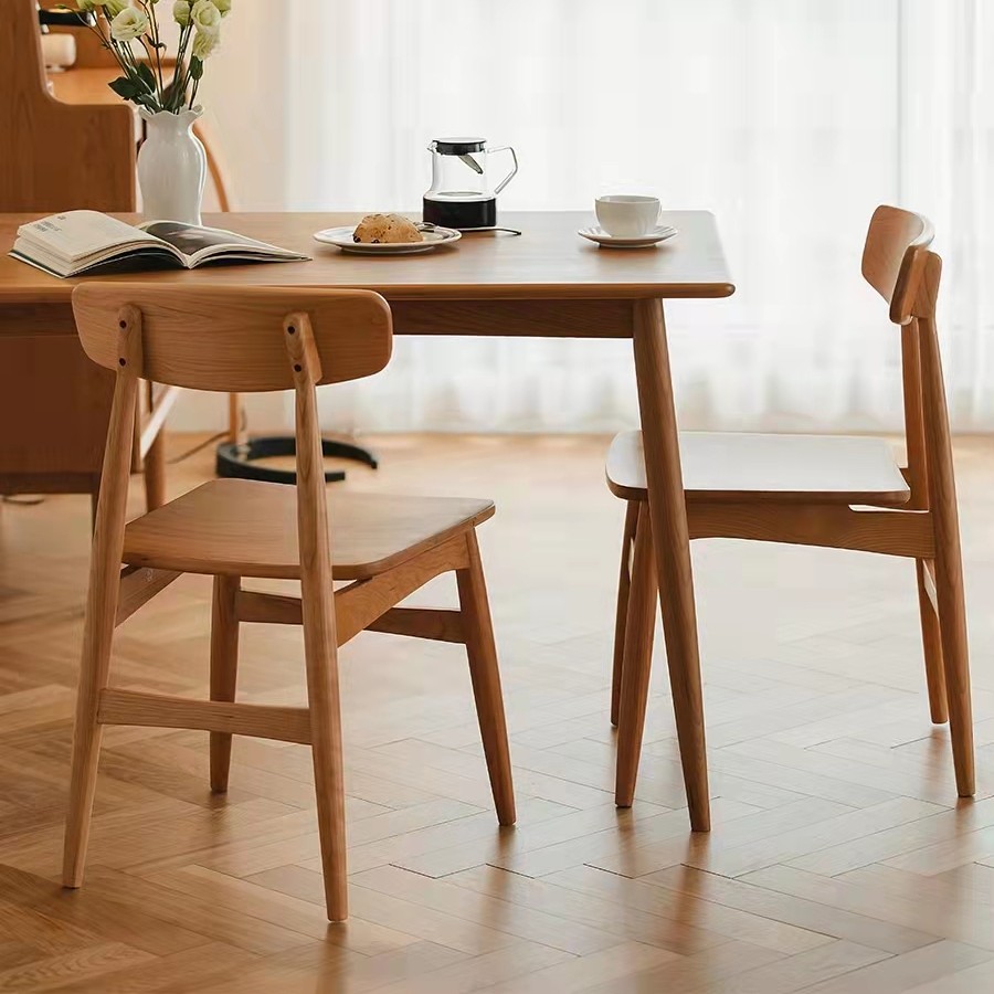 现代简约实木巴士餐椅实木靠背书椅北欧日式樱桃木椅子