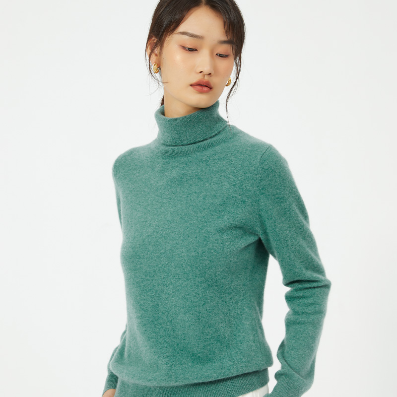 女款纯山羊绒高翻平面羊绒衫
