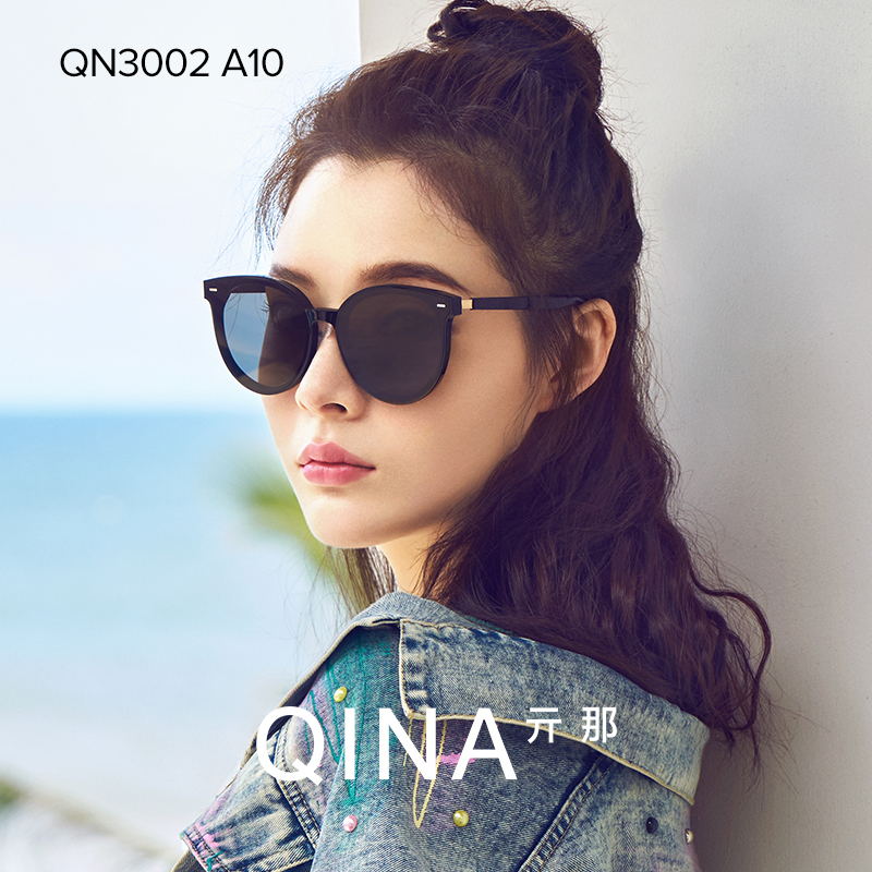 QINA亓那板材太阳镜韩版潮镜防紫外线墨镜大框黑超镜男女QN3002