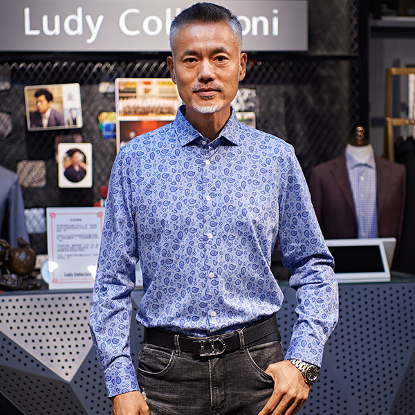 Ludy Collezioni 2338C纯棉针织印花面料男士长袖衬衫青春时尚
