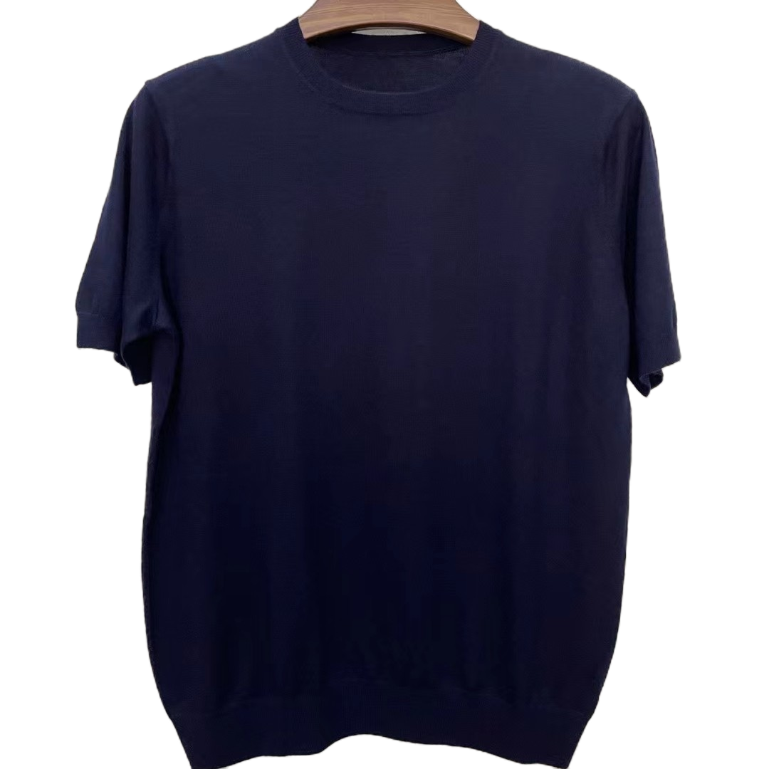 绒心羊绒 纯羊绒精纺圆领男半袖百搭薄款四季可穿