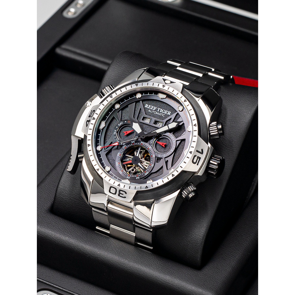 瑞夫泰格正品多功能机械表腕表防水夜光钢带镂空手表男RGA3532