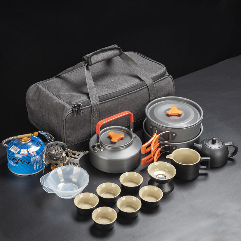 户外功夫茶具套装便携野营野炊套锅自驾锅具露营泡茶厨具炊具装备