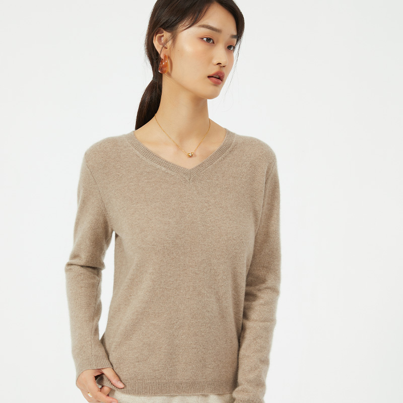 女款纯山羊绒V领羊绒衫21-06